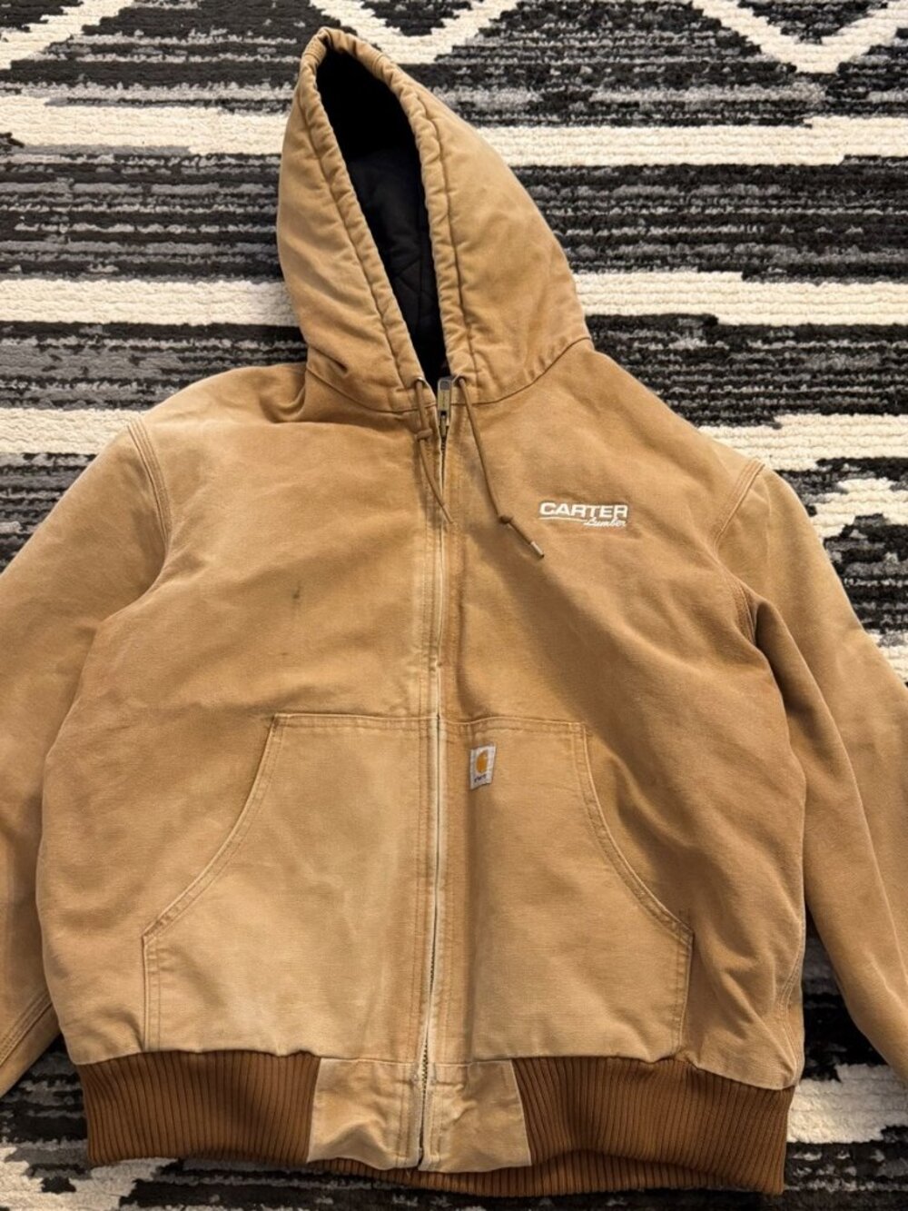 Vintage Carhartt J140 Quilted Duck Active Jacket Mens L Brown Hooded Made in USA